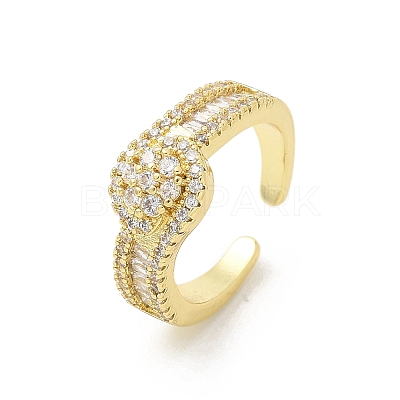 Brass Micro Pave Clear Cubic Zirconia Open Cuff Rings RJEW-G336-02G-1