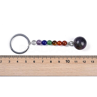 Natural Amethyst Round Beaded Keychain G-H076-01P-03-1