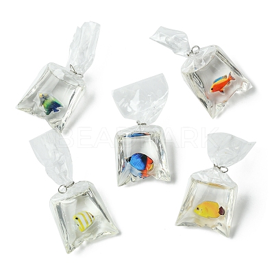 5Pcs 5 Colors Resin Pendants with Iron Jump Ring RESI-FS0001-70-1