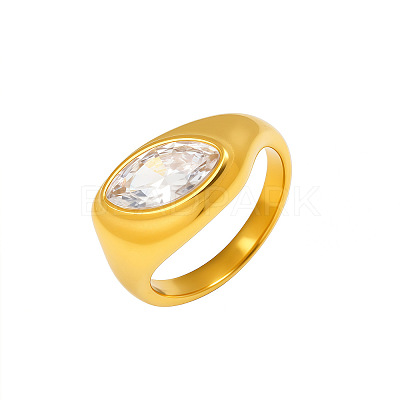304 Stainless Steel Pave Single Clear Cubic Zirconia Finger Rings WG09684-01-1