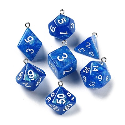 7 Styles Opaque Resin Polyhedral Dice Pendants Set RESI-A029-01J-1