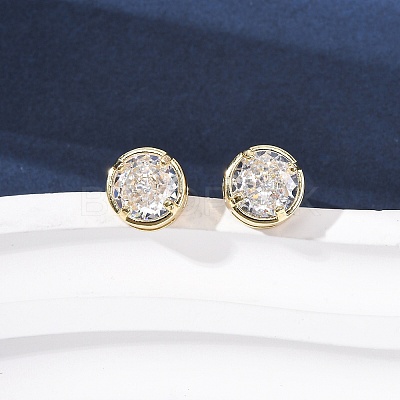 Brass Micro Pave Clear Cubic Zirconia Stud Earrings EJEW-C174-02H-G-1