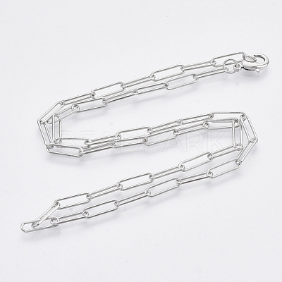 Brass Round Oval Paperclip Chain Necklace Making MAK-S072-04A-P-1