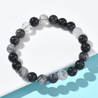 Natural Rutilated Quartz Round Beads Stretch Bracelets for Women BJEW-Z158-03H-03-1