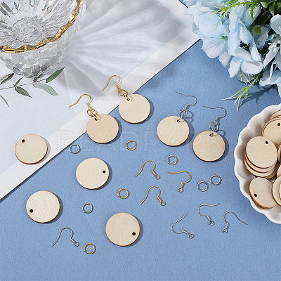 DIY Flat Round Wooden Dangle Earring Making Findings Kits DIY-SP0004-99-1