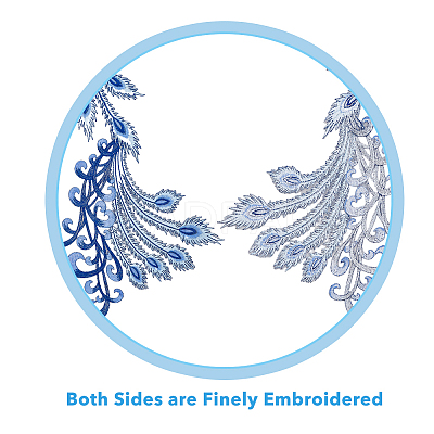 Peacock Tail Pattern Polyester Fabrics Computerized Embroidery Cloth Sew on Appliques PATC-WH0009-06-1