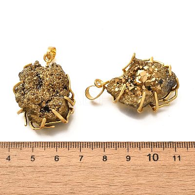 Electroplated Natural Druzy Agate Pendants G-K338-45G-1