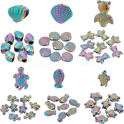 48Pcs 6 Style Rack Plating Rainbow Color Alloy Beads FIND-BC0002-75-1