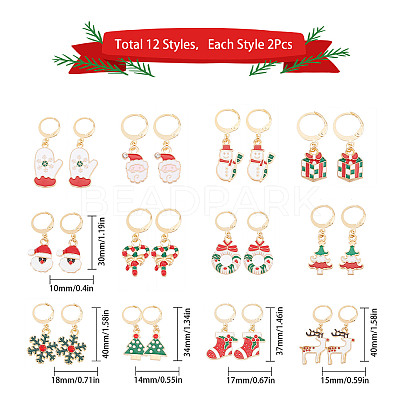 12 Pairs 12 Style 304 Stainless Steel Christmas Dangle Leverback Earrings EJEW-SC0001-34-1