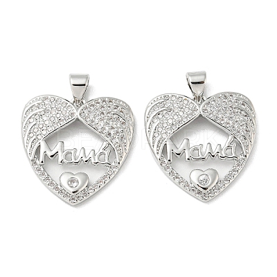 Mother's Day Theme Rack Plating Brass Micro Pave Cubic Zirconia Pendants KK-F869-20P-02-1