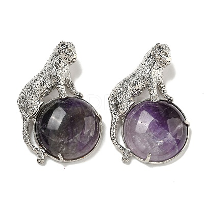 Natural Amethyst Half Round Pendants G-F766-06AS-07-1