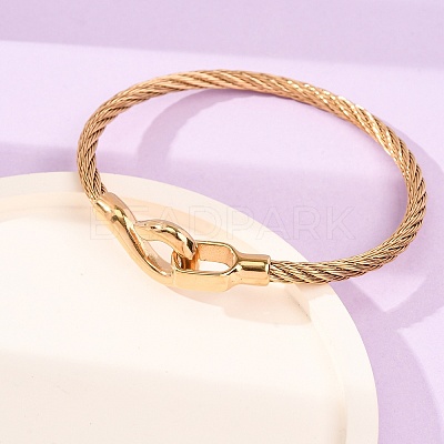 304 Stainless Steel Twisted Rope Cuff Bangles with S Clasps for Women SA-CBA2192-02G-1