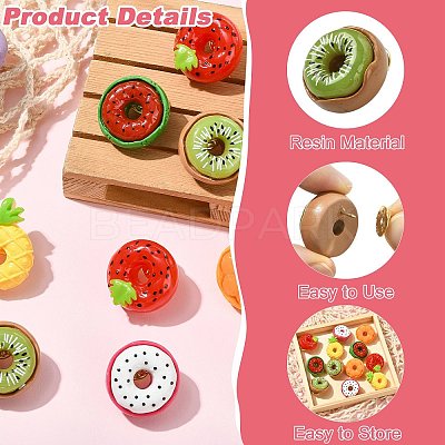 12Pcs 6 Styles Fruit Doughnut Resin Brooches JEWB-CJ0003-08-1