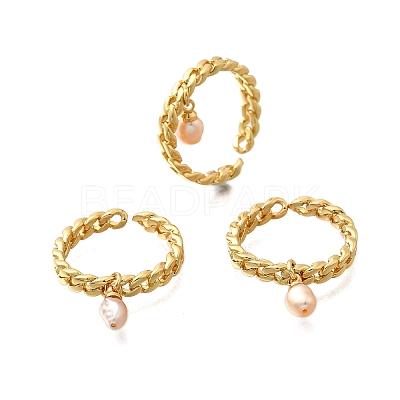 Brass Curb Chain Cuff Rings for Women RJEW-Z085-05G-1
