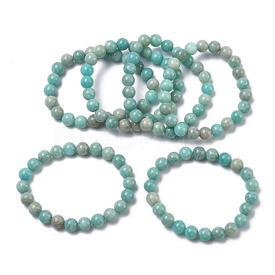 Natural Amazonite Round Beads Stretch Bracelets for Women BJEW-Z158-03I-03-1