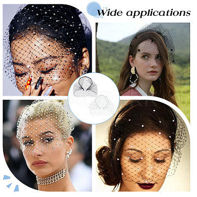 2Pcs 2 Colors Bridal Rhinestones Pearl Mesh Veil Cloth Hair Bands OHAR-BC0001-03-1