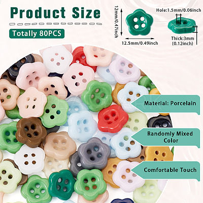 80Pcs 4-Hole Porcelain Buttons PORC-PJ0001-03-1