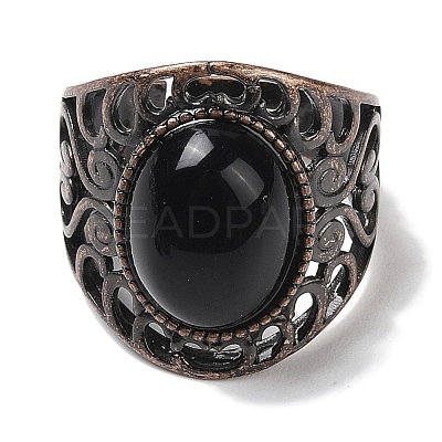 Natural Gemstone Oval Adjustable Rings RJEW-K271-06R-1