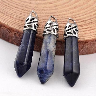 Bullet Natural Sodalite Pointed Pendants G-E332-C18-1