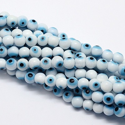 Handmade Evil Eye Lampwork Round Bead Strands LAMP-L055-8mm-07-1