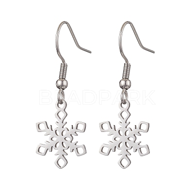 Non-Tarnish Hollow Christmas Snowflake 201 Stainless Steel Dangle Earrings for Women EJEW-JE05875-S-1