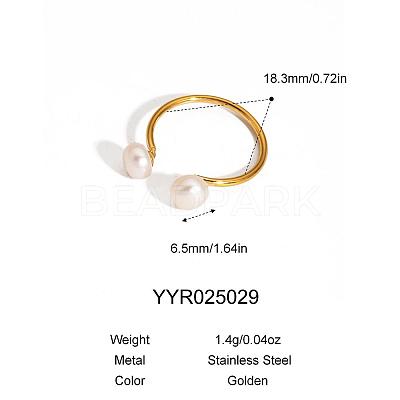 Natural Pearl Stainless Steel Adjustable Open Cuff Rings for Women JT3532-1-1