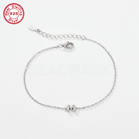 Anti-Tarnish Rhodium Plated 925 Sterling Silver Letter Cubic Zirconia Link Bracelets GI2156-13-1