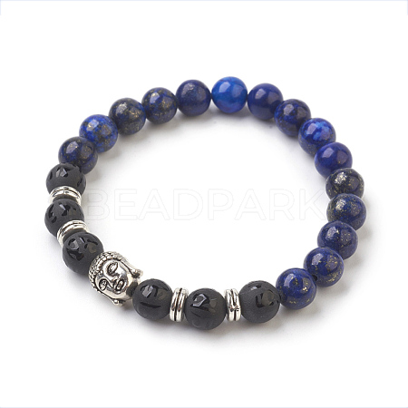 Natural Lapis Lazuli(Dyed) Beads and Natural Frosted Agate Beads Stretch Bracelets BJEW-JB03848-02-1