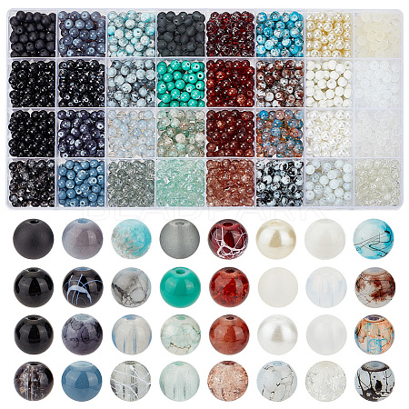   1920Pcs 32 Styles Baking Painted & Spray Painted Crackle & Transparent & Imitation Pearl Glass Beads GLAA-PH0002-93-1