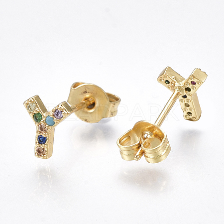 (Jewelry Parties Factory Sale)Brass Micro Pave Cubic Zirconia Ear Studs EJEW-S201-42Y-1