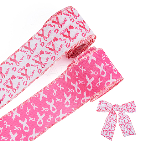 2Rolls 2 Colors Awareness Ribbon Pattern Polyester Ribbon OCOR-DC0001-31-1