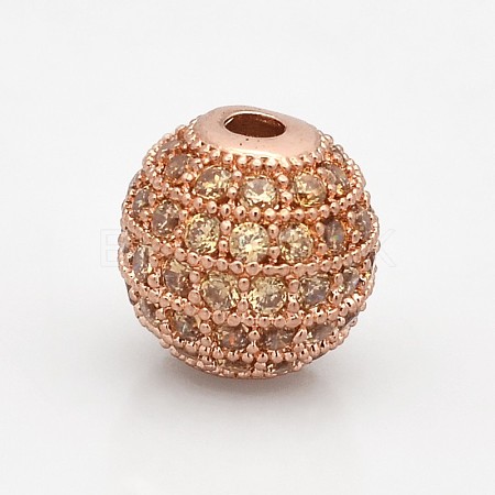 Brass Micro Pave Grade AAA Cubic Zirconia Beads KK-E711-12mm-113RG-NR-1