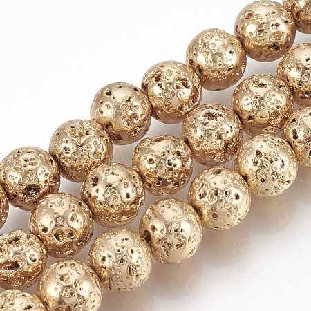 Electroplated Natural Lava Rock Beads Strands G-T061-55B-8mm-1