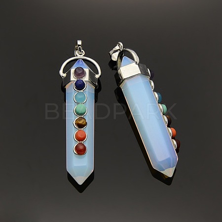 Yoga Chakra Jewelry Platinum Plated Brass Opalite Double Terminated Pointed Big Pendants LS-G-P053-19A-1