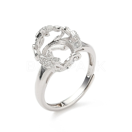 Rhodium Plated 925 Sterling Silver Micro Pave Clear Cubic Zirconia Adjustable Ring Components STER-NH0017-02P-1