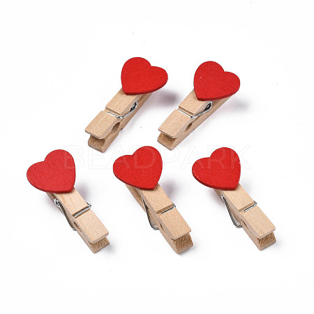 Wooden Craft Pegs Clips with Heart Beads WOOD-R249-006-1