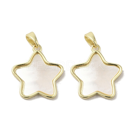 Brass Pave Shell Pendants KK-I708-14D-G-1