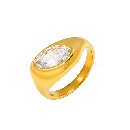 304 Stainless Steel Pave Single Clear Cubic Zirconia Finger Rings WG09684-01-1