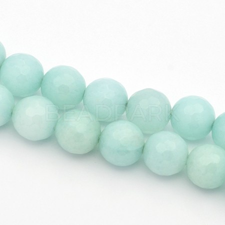 Dyed Faceted Round Natural Amazonite Beads Strands G-E302-095-8mm-1