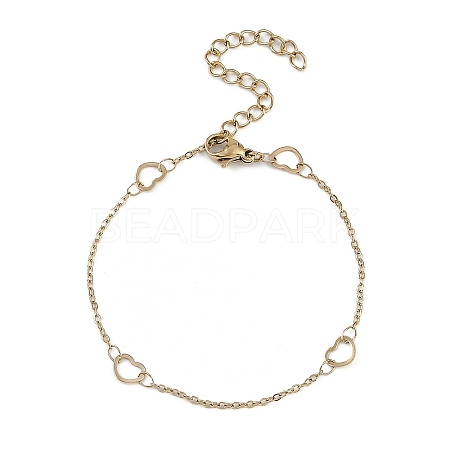 304 Stainless Steel Heart Link Chains Anklets AJEW-A057-09B-G-1