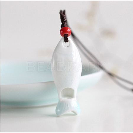 Fish Porcelain Whistle Pendant Necklaces with Adjustable Wax Cord FS-WG46CDC-06-1