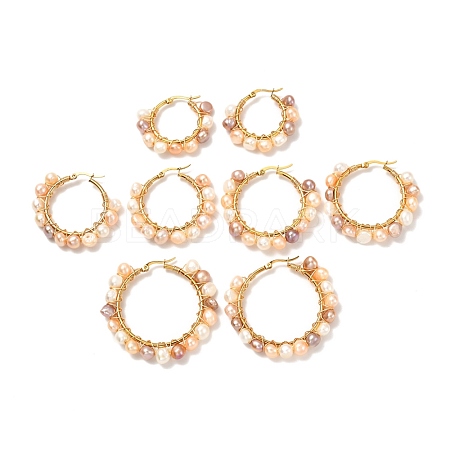 4 Pairs Vintage Natural Pearl Beads Earrings for Girl Women EJEW-JE04643-1
