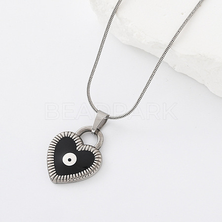 304 Stainless Steel Enamel Evil Eye Heart Pendant Necklaces for Men Women SQ7130-1-1