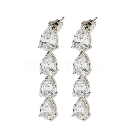 Rack Plating Platinum Tone Brass Cubic Zirconia Studs Earrings for Women EJEW-H310-01P-05-1