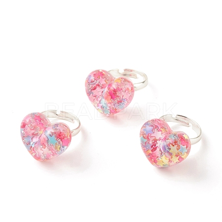3D Resin Heart with Star Adjustable Ring RJEW-JR00457-1