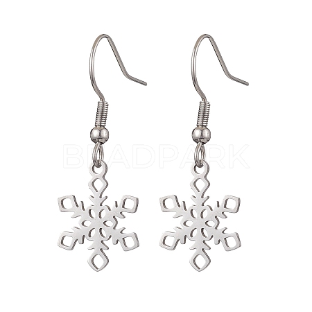 Non-Tarnish Hollow Christmas Snowflake 201 Stainless Steel Dangle Earrings for Women EJEW-JE05875-S-1