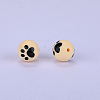 Printed Round with Paw Print Pattern Silicone Focal Beads SI-JX0056A-132-1