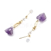 Nuggets Natural Amethyst Dangle Earrings with Brass and 925 Sterling Silver Pins EJEW-P256-49G-2