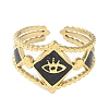 Ion Plating(IP) 304 Stainless Steel Enamel Rhombus with Eey Cuff Rings RJEW-L107-056G-02-2