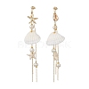Brass Glass Pearl Shell Shape Dangle Stud Earrings EJEW-TA00764-4